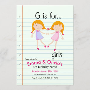 G is voor Girls Birthday Party Invitation Kaart