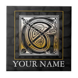 G "Jouw naam" Celtic Black Stone Monogram Tile Tegeltje