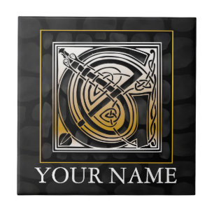 G "Jouw naam" Celtic Black Stone Monogram Tile Tegeltje