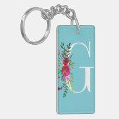 G Letter Initiaal Monogram Floral Aangepaste kleur Sleutelhanger (Voorkant Links)