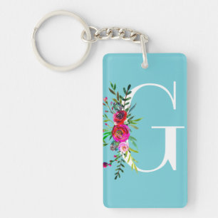 G Letter Initiële Monogram Bloem Kleur op Maat Sleutelhanger