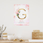 G Letter Monogram Gouden Bladeren Roze Magnolia Bl Poster (Keuken)