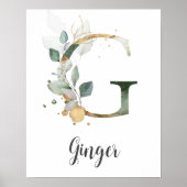 G Letter Monogram Groene Muurprint met Naam voor d Poster (Voorkant)