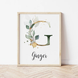 G Letter Monogram Groene Nursery Naam Muurprint Poster