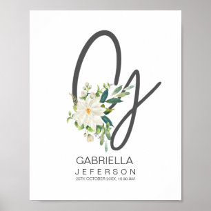 G Letter Monogram Roze Bloemendecor Poster