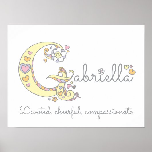 G monogram art Gabriella meisjes naam poster (Voorkant)