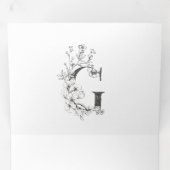 'G' Monogram Beauful Sketched Floral Wedding Drieluik Uitnodiging (Binnenzijde eerst)