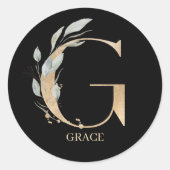G Monogram Floral Aangepast Ronde Sticker (Voorkant)