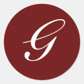 G Monogram Initiaal Wit op Maroon Ronde Sticker (Voorkant)