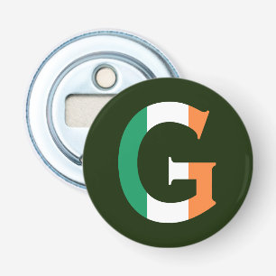 G Monogram overlay op Ierse vlag bot Button Flesopener