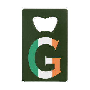 G Monogram overlay op Ierse vlag bot Kredietkaart Flessenopener