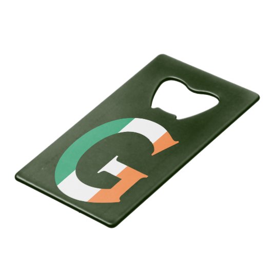 G Monogram overlay op Ierse vlag bot Kredietkaart Flessenopener (Voorkant Gekanteld)