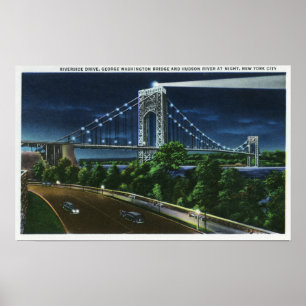 G. Washington Bridge, Hudson bij nacht Poster