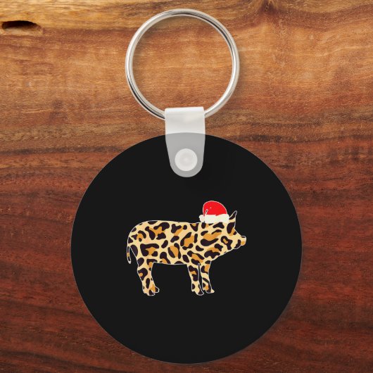G With Santa Hat Family Matching Christmas Leopard Sleutelhanger (Voorkant)