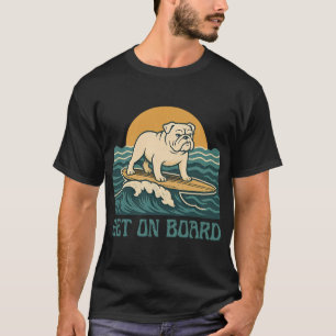Ga Achterop Surfer Dog Retro Bulldog Surf Grafisch T-shirt