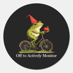 Ga actief de grappige kikker fietsende leraar in d ronde sticker