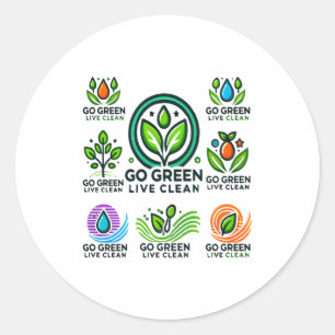 Ga Groen Leef Schoon Heren Earth Day Waarde T-shir Ronde Sticker
