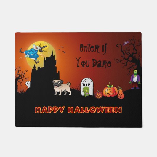 Ga in als u Happy Halloween bent geweest ( Pug) Deurmat (Voorkant)