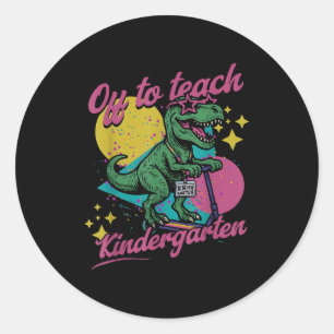 Ga lesgeven aan kleuters retro dinosaurus leraar ronde sticker