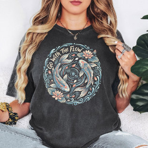 Ga met de stroom mee Koi Vis Lotus Kunst T-shirt