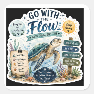 Ga met de stroom mee – Watercolor Zeeschildpad Vierkante Sticker