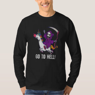 Ga naar Hell Spooky Grim Reaper om een Unicorn Ske T-shirt