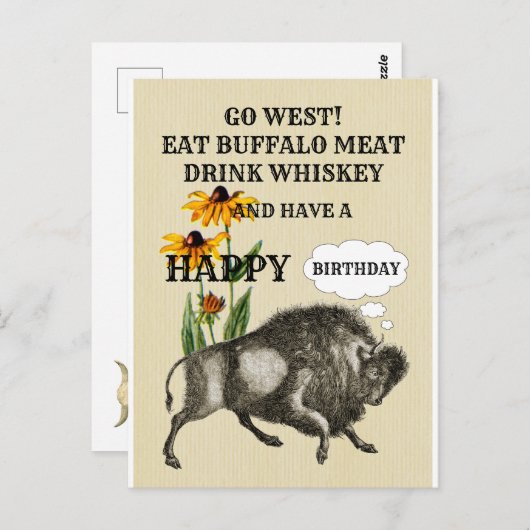 GA NAAR HET WESTEN BUFFALO GRAPPIGE WESTERNTEMA Ka Briefkaart (Voorkant / Achterkant)