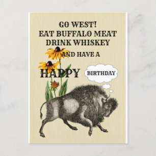 GA NAAR HET WESTEN BUFFALO GRAPPIGE WESTERSE THEMA BRIEFKAART