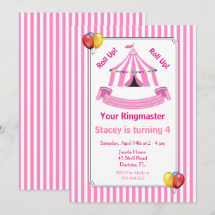 Ga omhoog! Ga omhoog! Circus Birthday Party roze Kaart