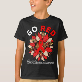Ga Rode Hartziekte Bewustzijn Rode Lint Zonnebloem T-shirt