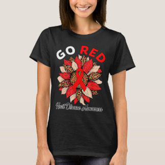 Ga Rode Hartziekte Bewustzijn Rode Lint Zonnebloem T-shirt
