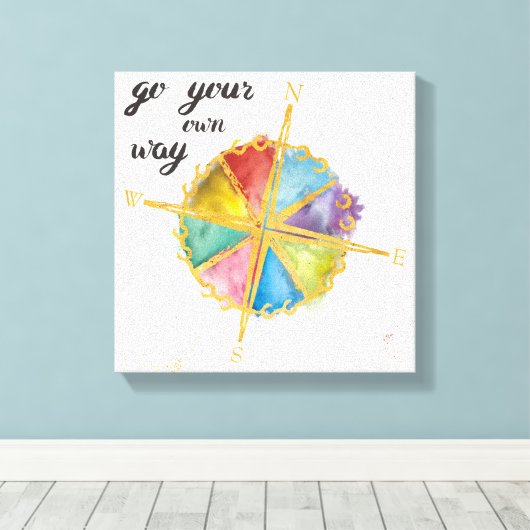 Ga uw eigen wegcitaat met gekleurde kompas canvas afdruk (Insitu (Houten vloer))