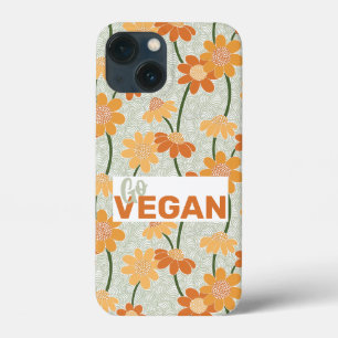 Ga vegan!  retro muted 1970s bloemen iPhone 13 mini hoesje