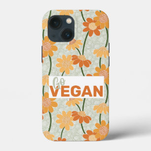 Ga vegan!  retro muted 1970s bloemen iPhone 13 mini hoesje