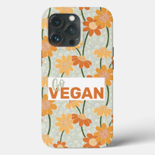 Ga vegan! retro muted 1970s bloemen iPhone 13 pro hoesje