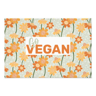 Ga Vegan!  retro muted 1970s bloemen Foto Afdruk