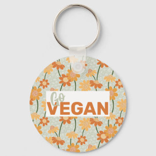 Ga Vegan! retro muted 1970s bloemen Sleutelhanger