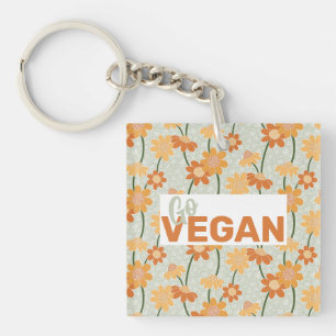 Ga Vegan! retro muted 1970s bloemen Sleutelhanger