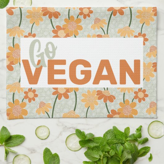 Ga vegan! retro muted 1970s bloemen theedoek (Gevouwen)