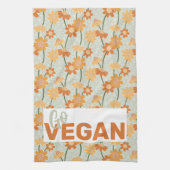 Ga vegan! retro muted 1970s bloemen theedoek (Verticaal)
