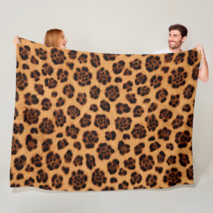 Ga wild met luipaardprint goud bruin oranje bontlo fleece deken