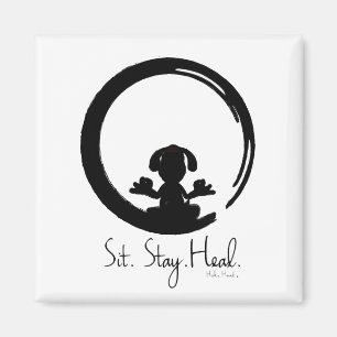 Ga zitten. Blijf. Heal. Dog Meditating Magnet Pose Magneet