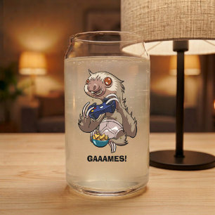 GAAAMES! Gamer Luiaard Eet Nacho's in Onderbroek Blikvorm Glas