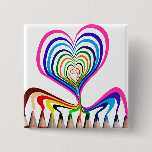 gaaf en mooi Handgeschilderd hart met kleur Vierkante Button 5,1 Cm