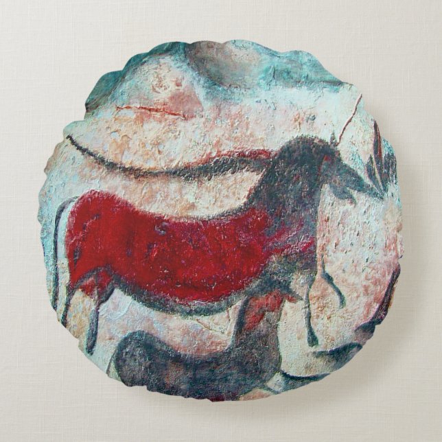 "Gaafschilderijen van Lascaux" Rond Kussen (Voorkant)