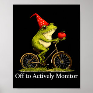 Gaat actief grappige kikker fietsende leraar contr poster