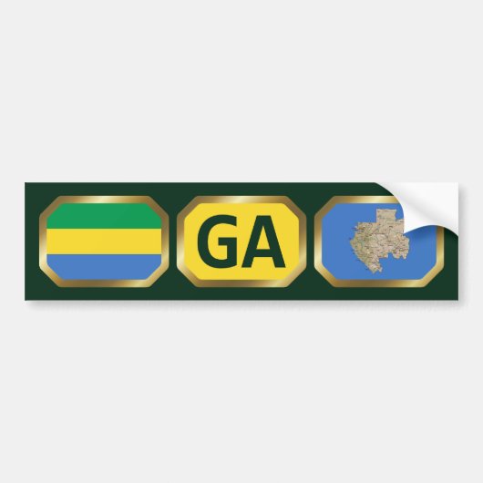 Gabon Carte du drapeau Code Sticker (Devant)