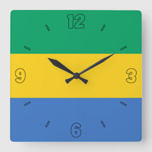 Gabon Vlag Geel Blauw Groen Cijfers Patriottisch Vierkante Klok