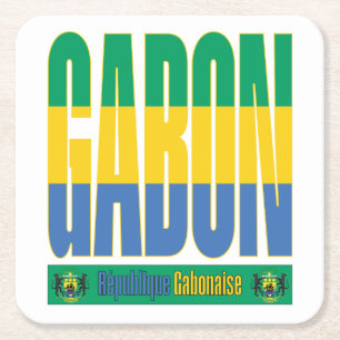 Gabon vlag tekst ontwerp vierkante kartonnen onderzetter