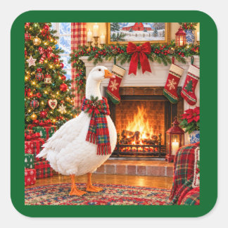 Gabriel de Gans Kerstverlichting Vierkante Sticker